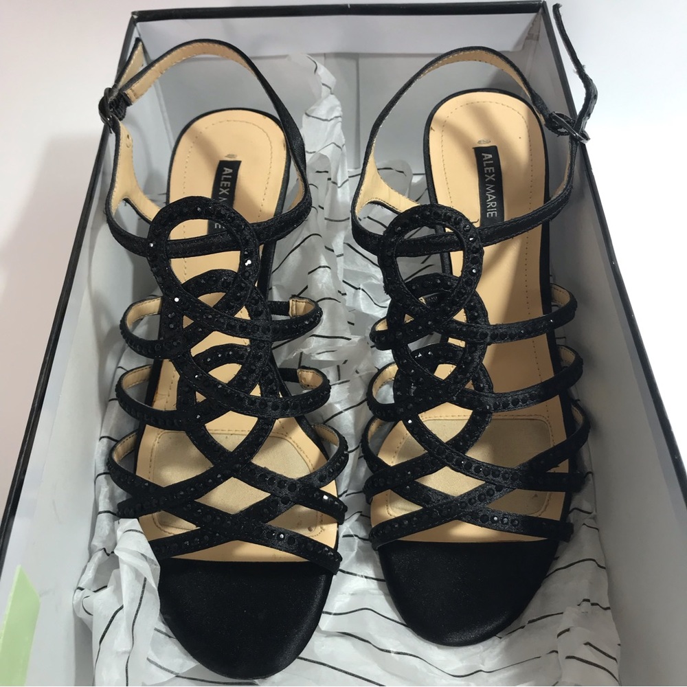 Alex Marie Giani Black Satin and Rhinestone Studded Strappy Sandals - Picture 4 of 16